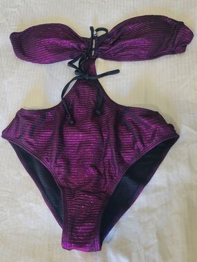 Metallic Purple Ribbed Bikini One Piece